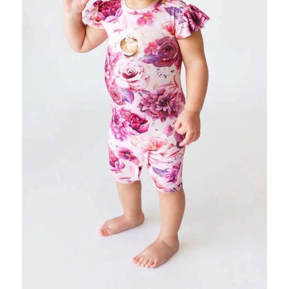 Posh Peanut Amira - Basic Ruffled Capsleeve Short Length Romper 9-12 Months